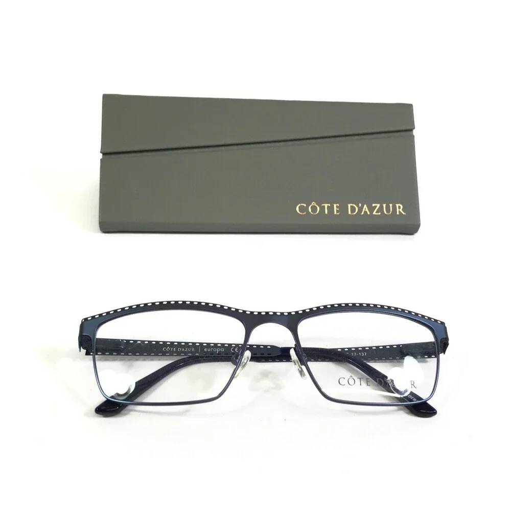 Cote D'azur Eyeglasses Frames CDA-257 C3 Navy Blue Rectangle Full Rim 53-17-137